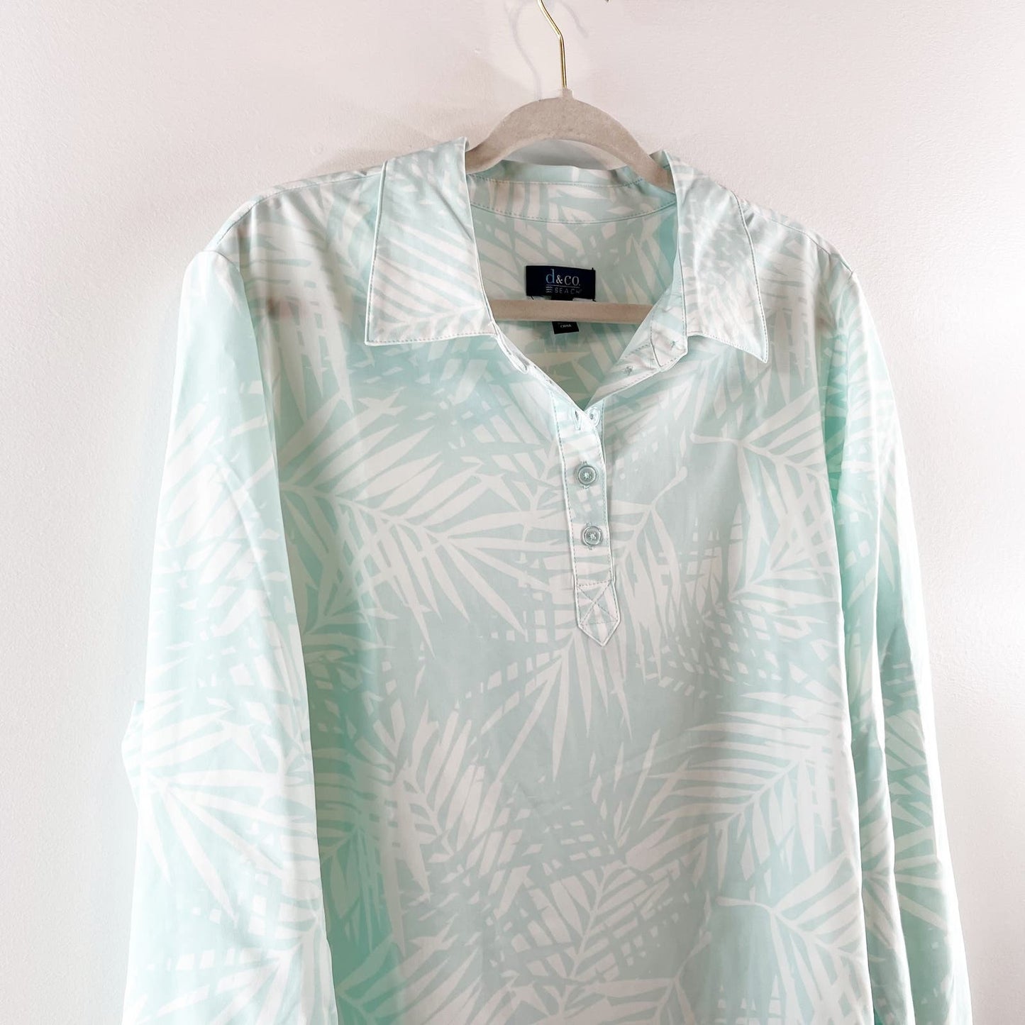 Denim & Co Beach Quick Dry Long Sleeve Cover Up Shirt Dress Green XL