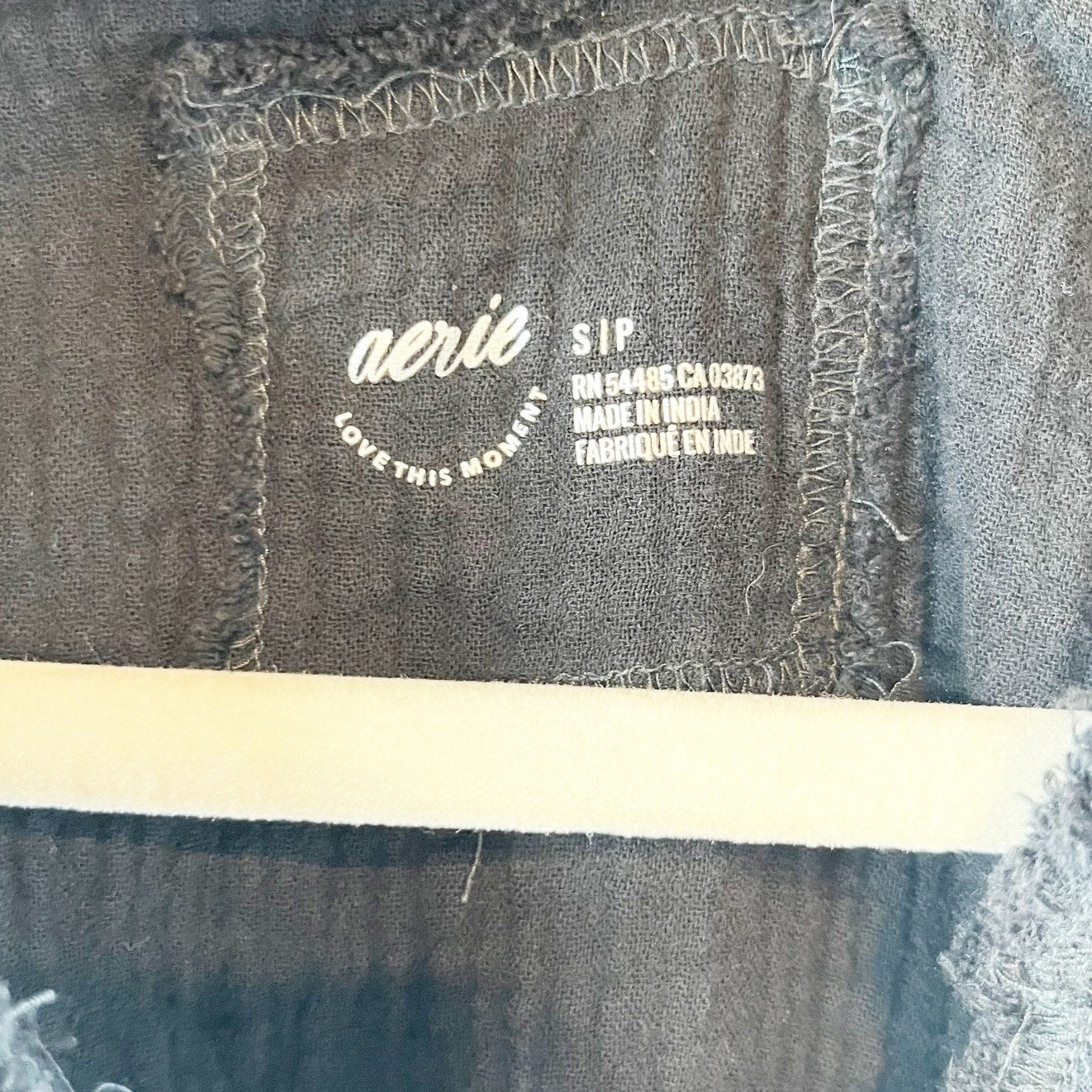 Aerie Crinkled Gauze Long Sleeve Curved Hem Oversized Button-Down Shirt Black S
