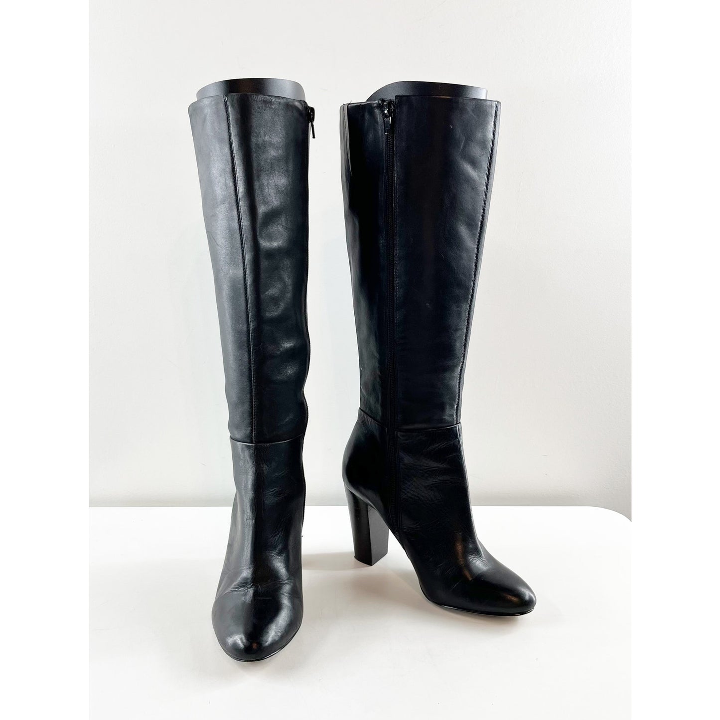 Lord & Taylor Kamille Leather Block Heel Knee High Boots Black 7.5