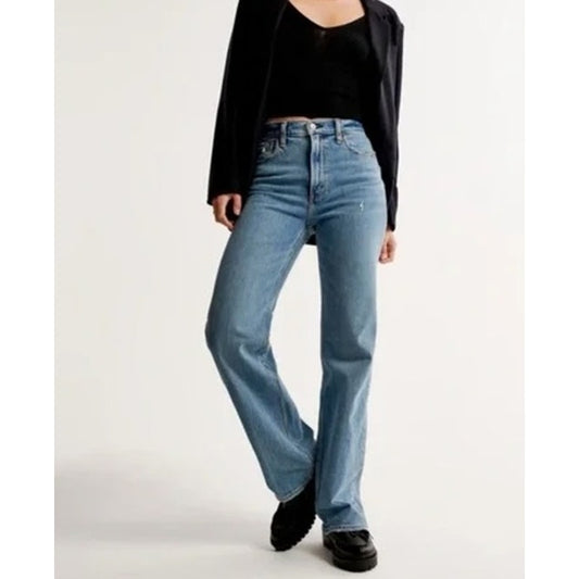 Abercrombie The '90's High Rise Relaxed Straight Leg Jeans Curve Love Blue 2