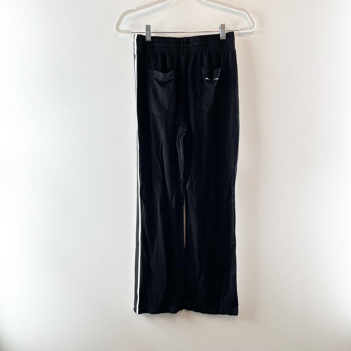 Upside Down Roma Striped Pull On Drawstring Wide-Leg Track Pants Black XS / US 4