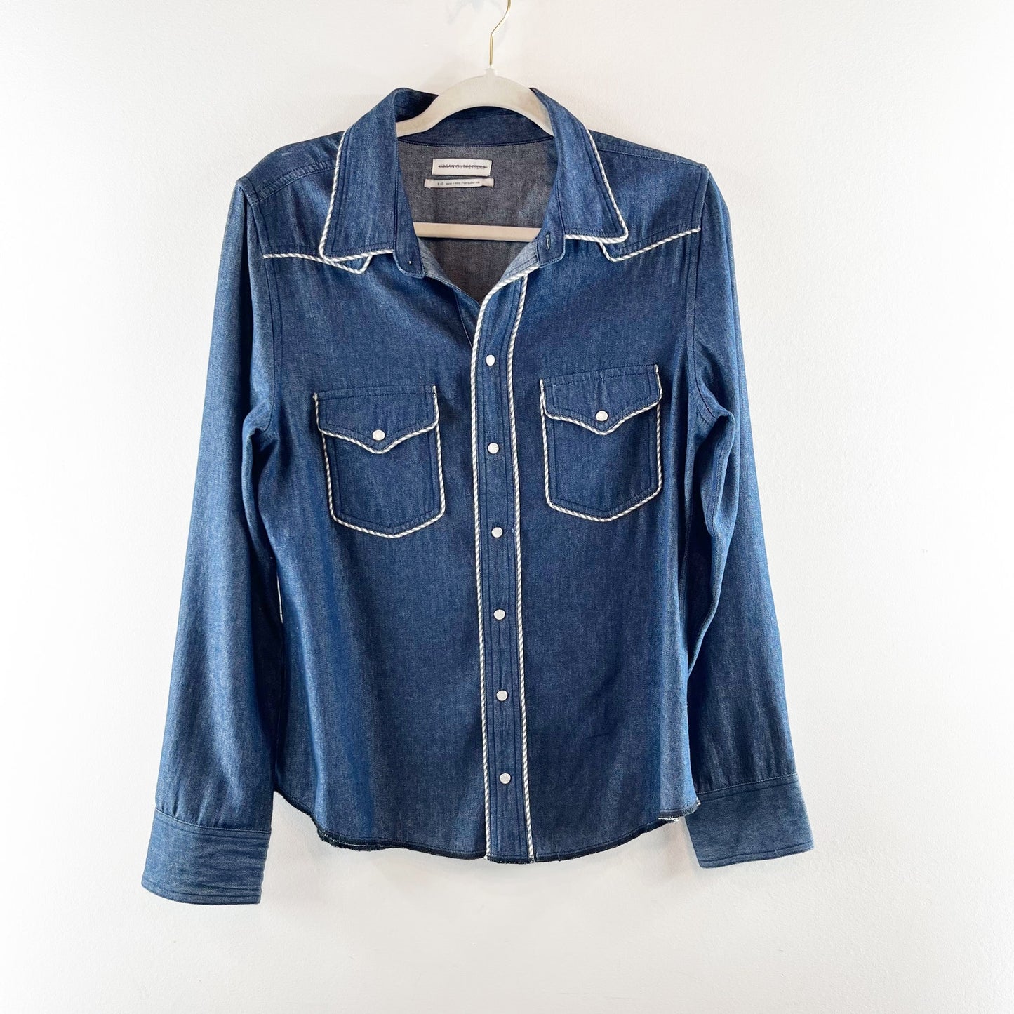 Urban Outfitters Western Cotton Long Sleeve Button Up Denim Shirt Blue Large