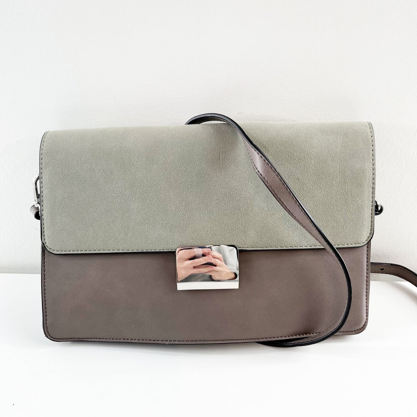 Cheslea28 Colorblock Leather Small Flap Shoulder Crossbody Bag Gray/Light Green