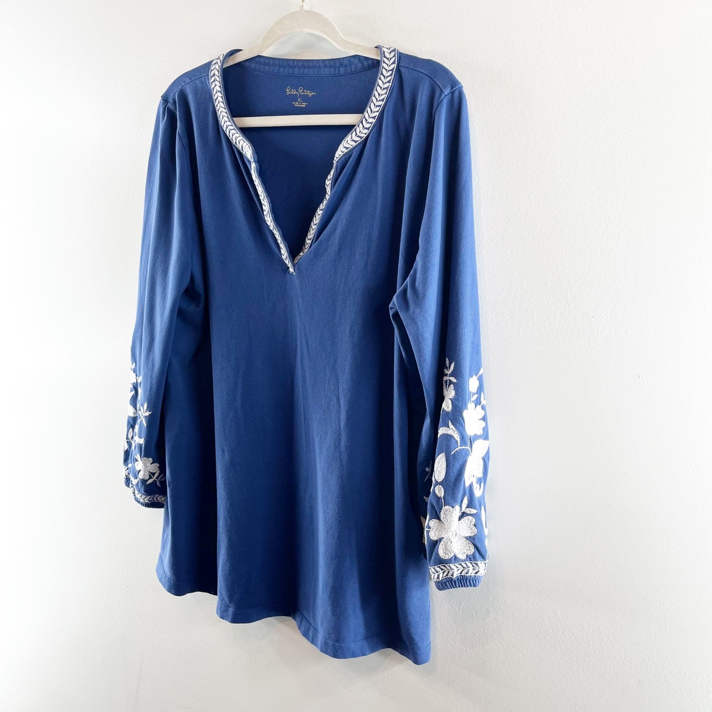 Lilly Pulitzer Kacia Knit Embroidered Tunic Top Oyster Bay Navy Blue XL