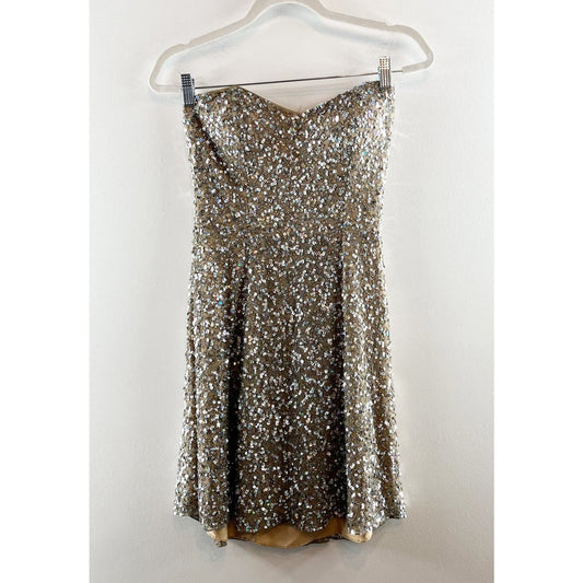 Scala Sweetheart Neckline Strapless Sequin Cocktail Mini A-Line Dress Silver 6