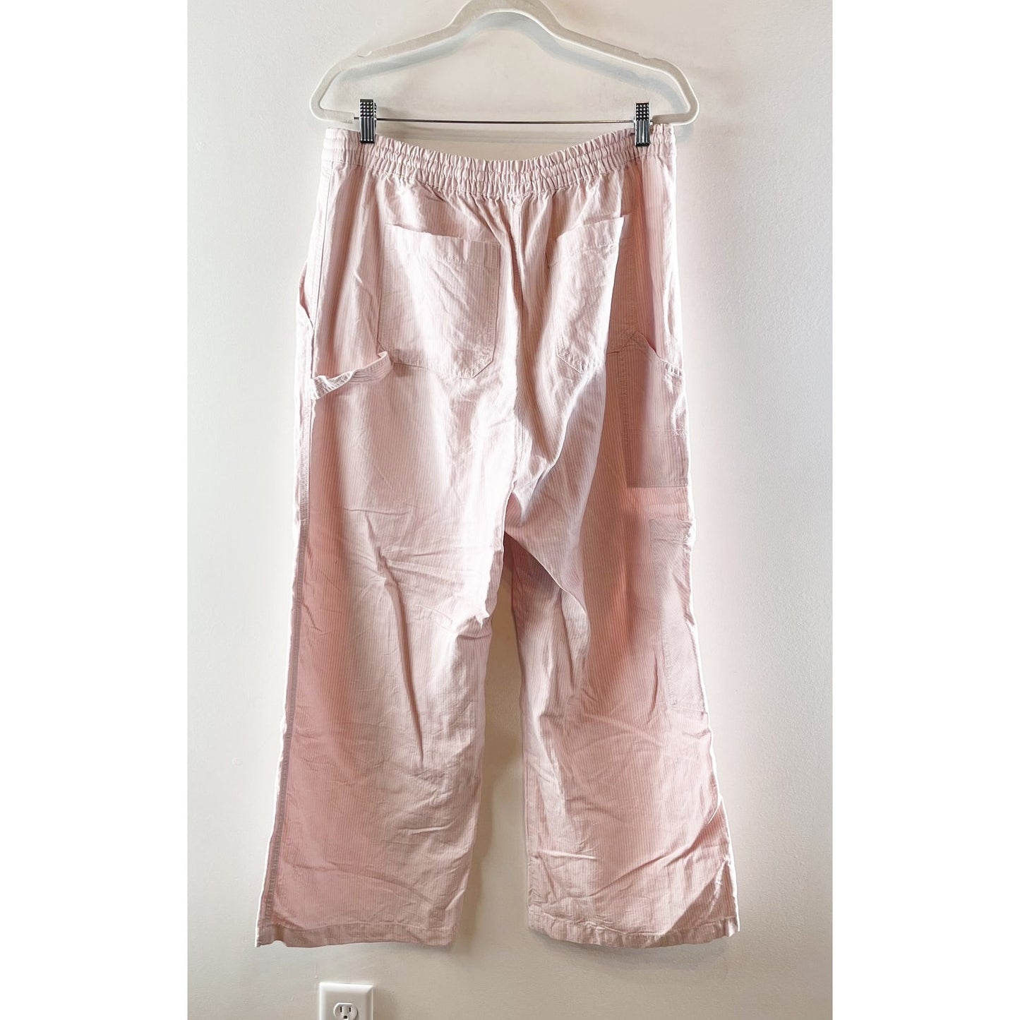 Aerie Low and Slouchy Wide Leg Pinstriped Drawstring Trouser Pants Pink Large