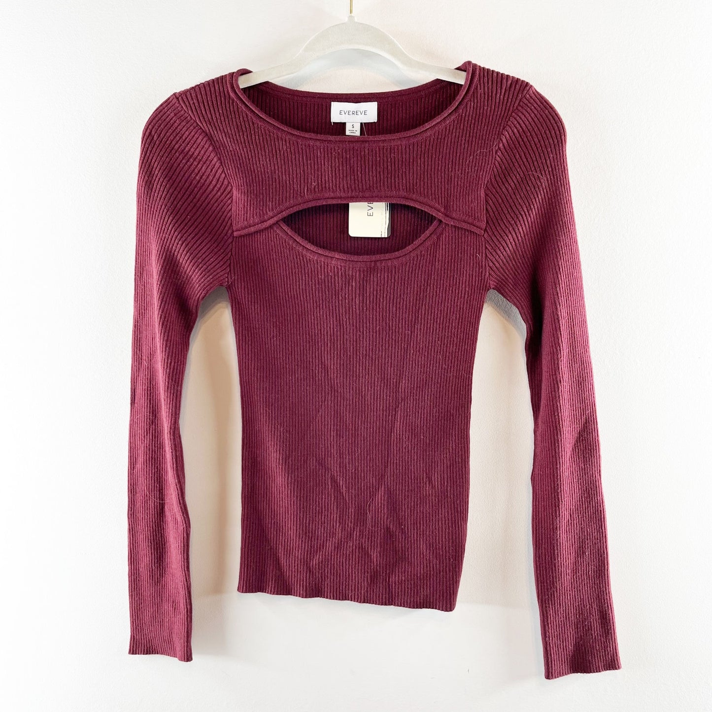 Evereve Paige Cutout Ribbed Cut Out Long Sleeve Top Port Maroon Small