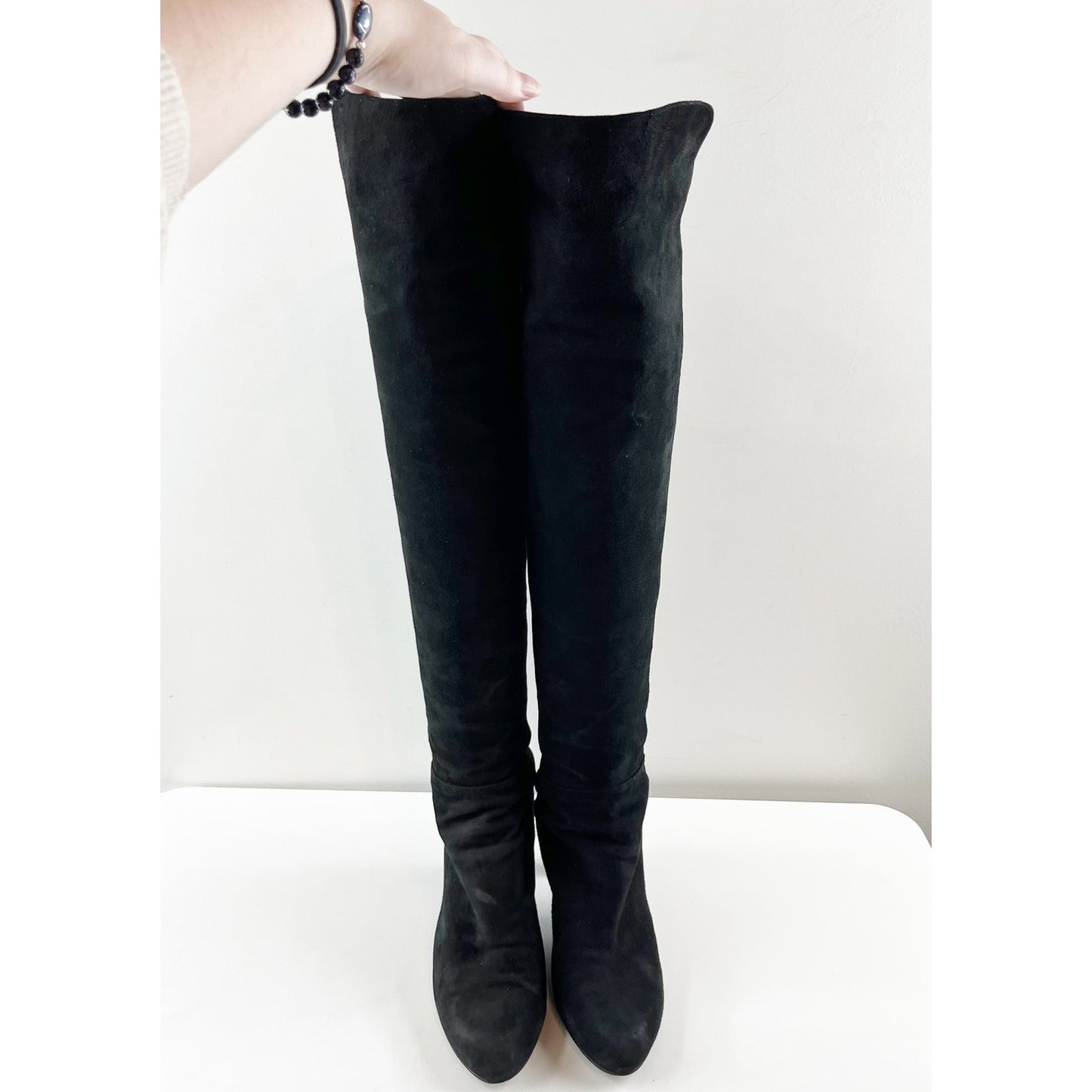 Stuart Weitzman Hijack Heeled Over The Knee Suede Black Boots 8