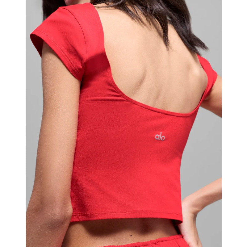 Alo Alosoft Back For More Fitted Tee Shirt Top Bright Red Small