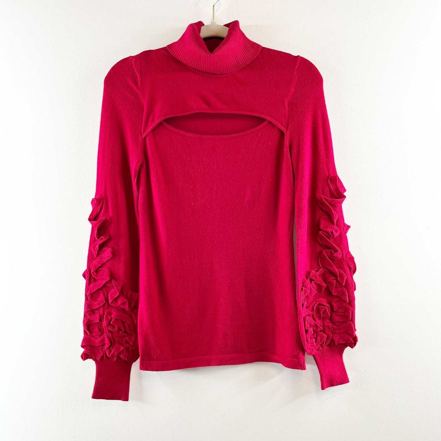 Anne Fontaine Alaina Turtleneck Sweater Cutout Floral Embellished Red 38 / 8