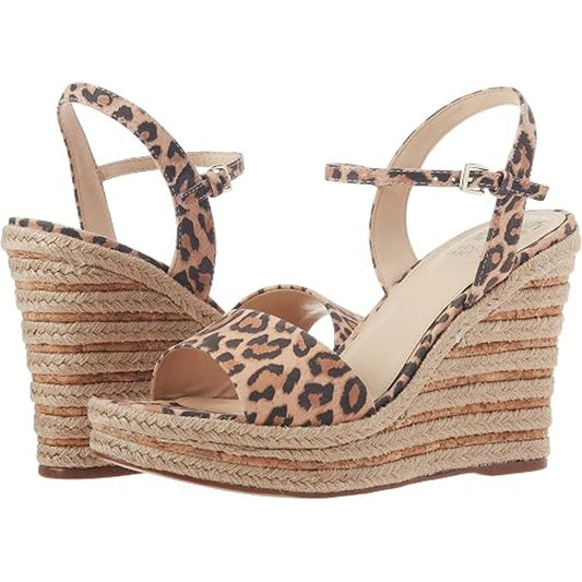 Vince Camuto Marybell Leopard Suede Platform Wedge Sandals Natural Beige 7