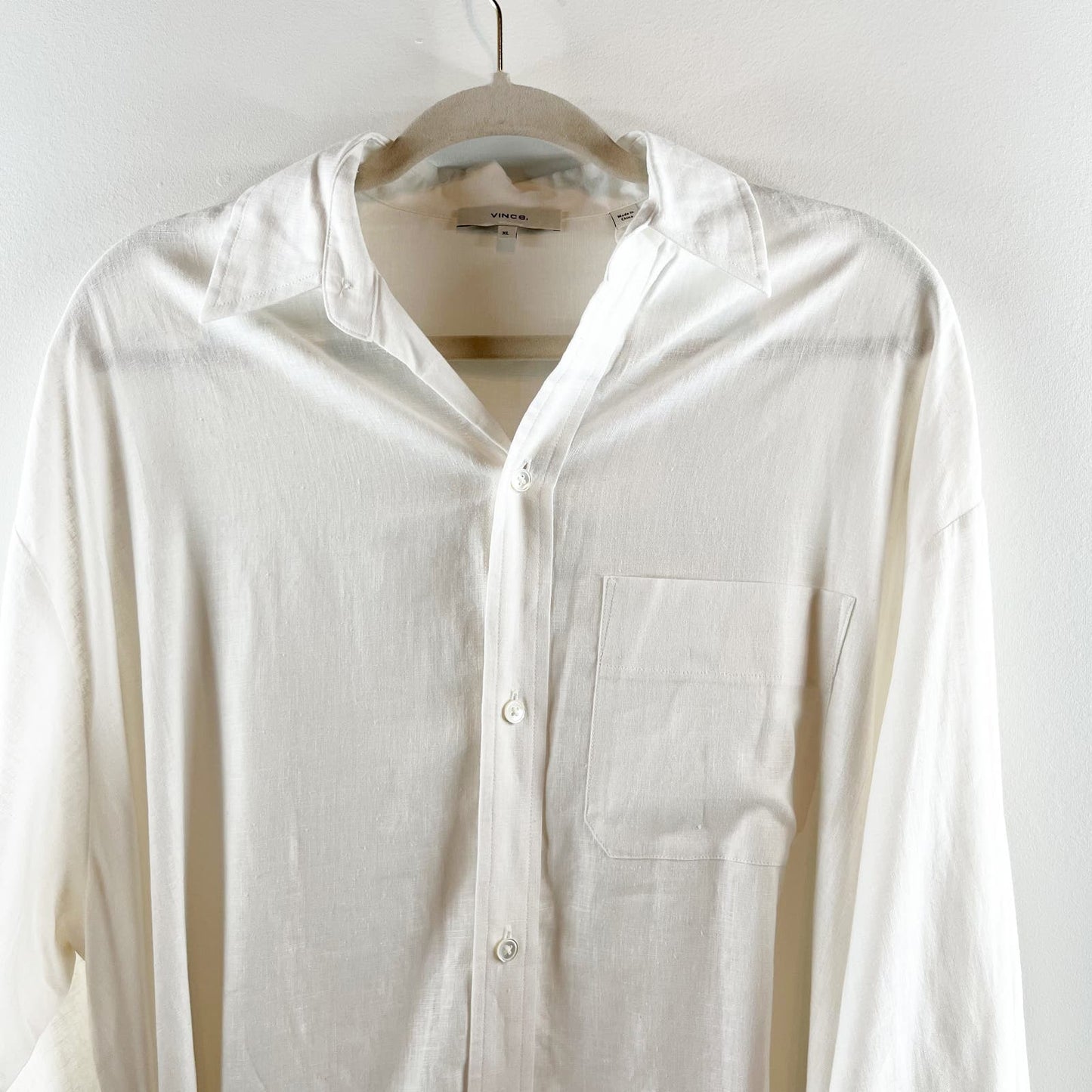 Vince Classic Button Up Linen Blend Shirtdress White XL