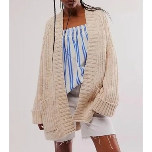 Free People Blossom Cotton Open Chunky Cardigan Sweater Cream Tan XS