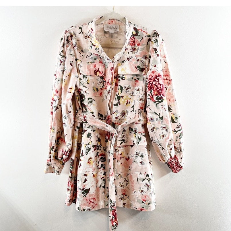 Mare Mare Anthropologie Cotton Twill Floral Mini Shirt Dress Light Pink Small