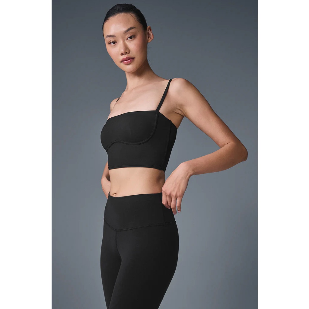 Alo Yoga Airbrush Streamlined Cropped Bra Tank Top All Black Small