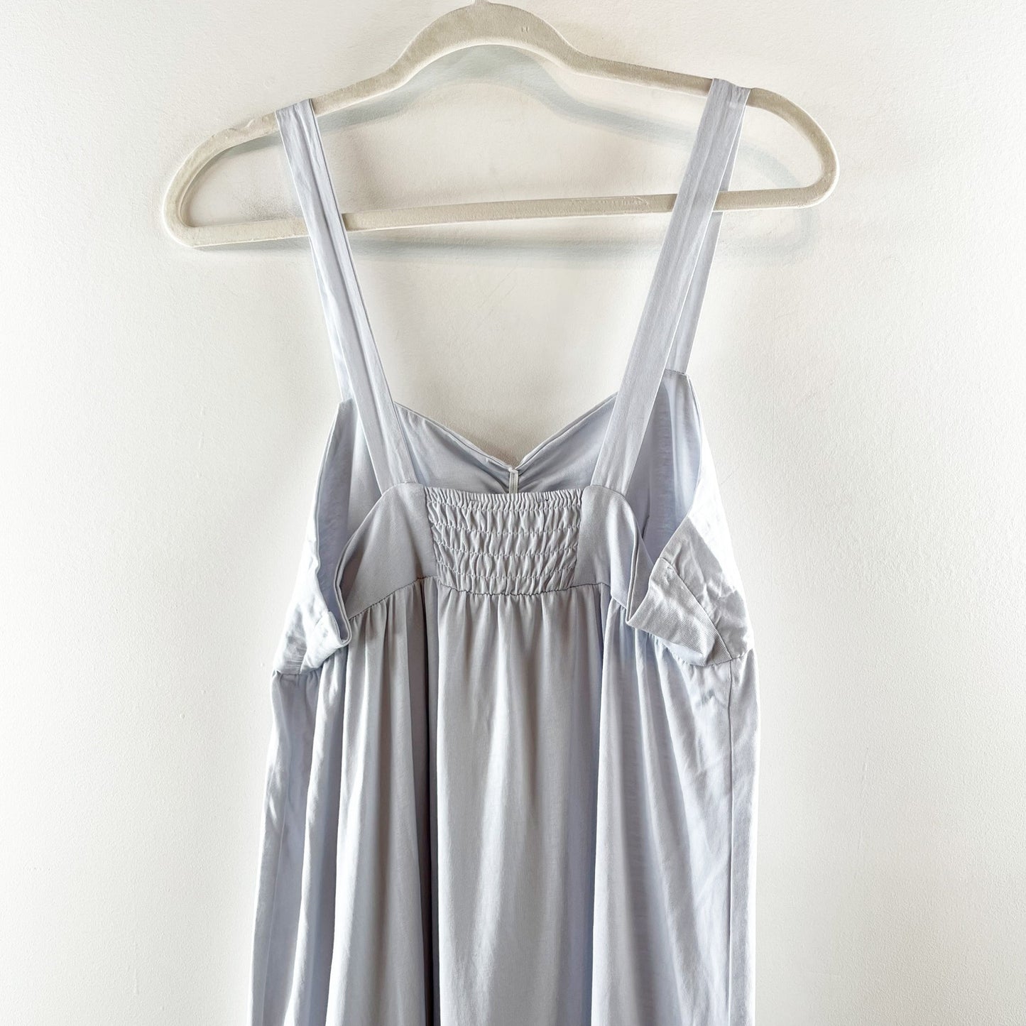 Zara Sleeveless Gathered Front Cotton Tiered Maxi Dress Light Baby Blue Large