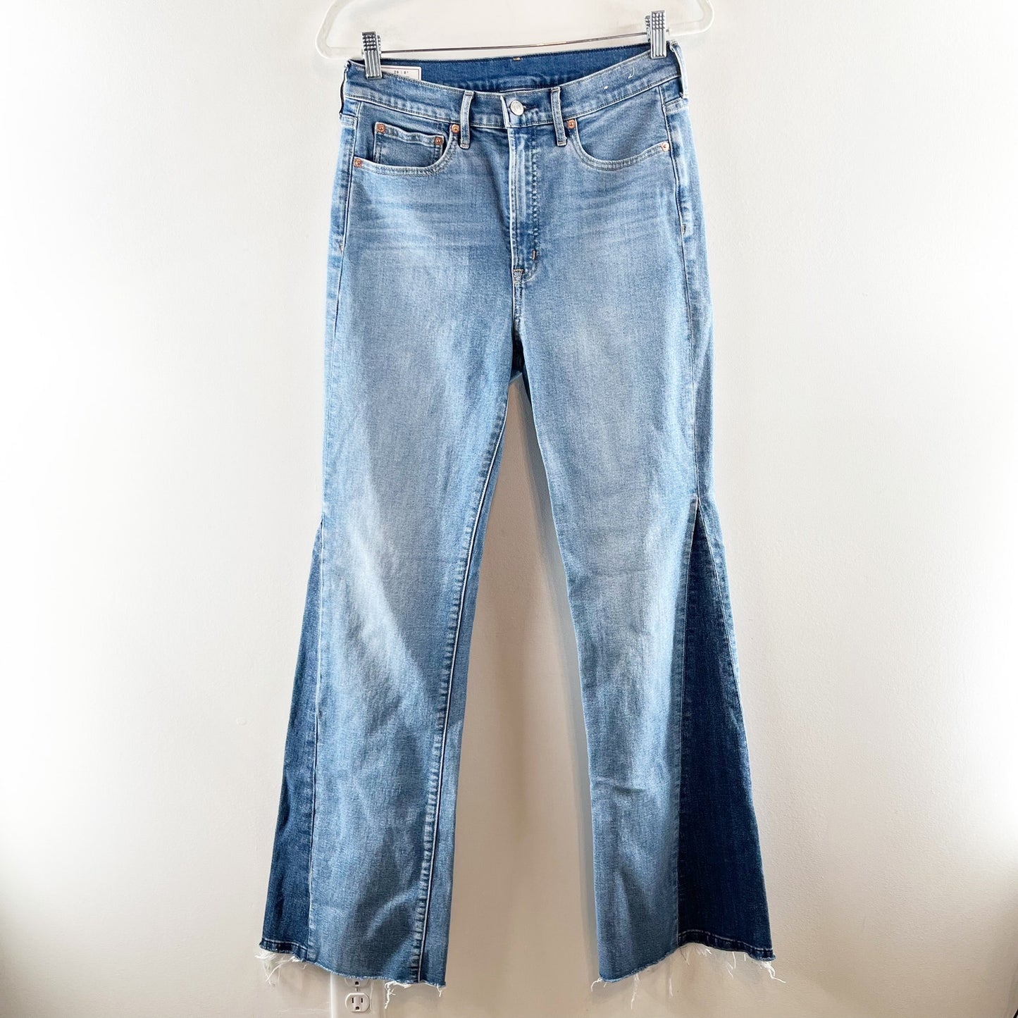 Gap High Rise Patched '70s Flare Bell Bottom Jeans Light Indigo Blue 8 Tall