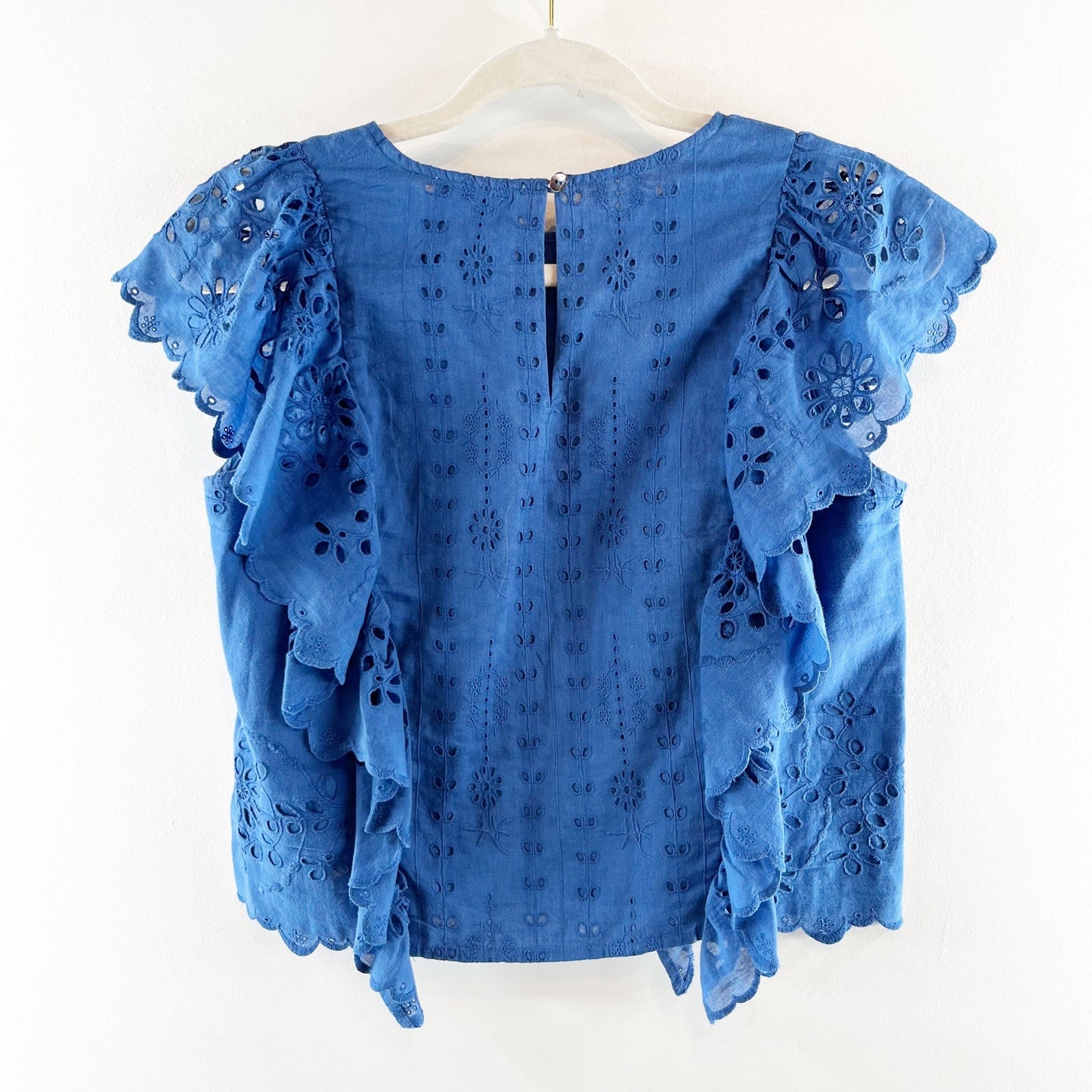 Sea New York Cropped Eyelet Ruffle Cotton Top Blouse Blue 4