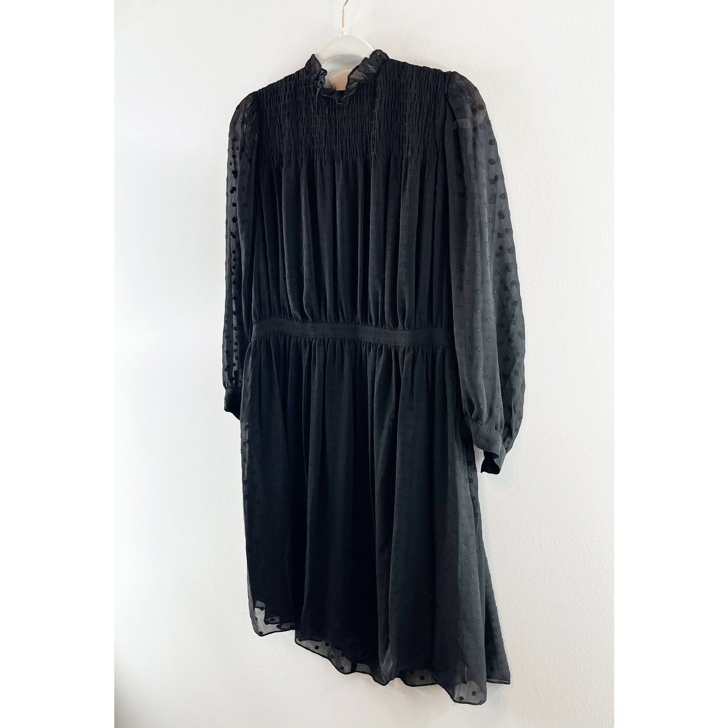 Rebecca Taylor 3/4 Sheer Sleeves Clip Dot Mini Dress Black 8