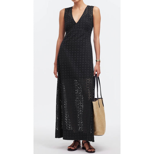Madewell Eyelet Lace V Neck Sleeveless Maxi Dress Black 12