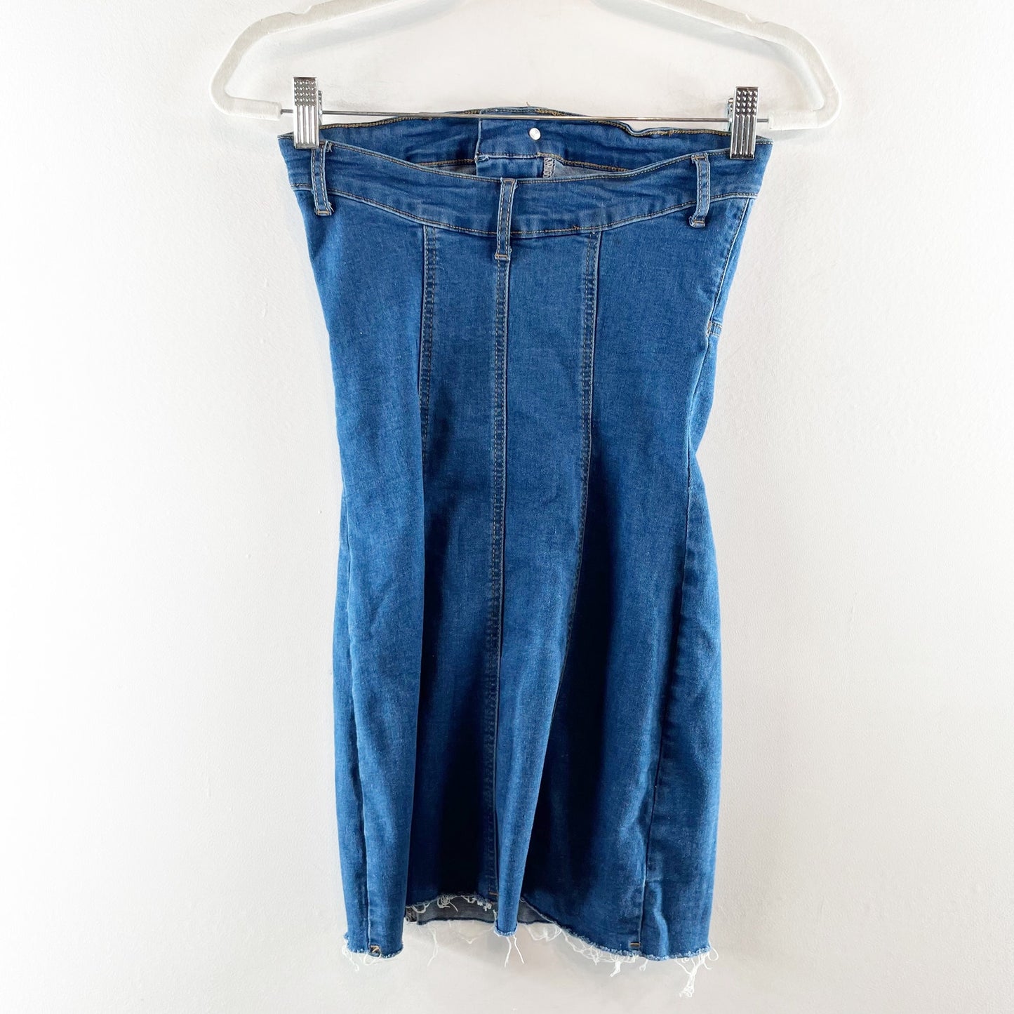 Edikted Strapless Ebony Bodycon Denim Mini Dress Blue Small