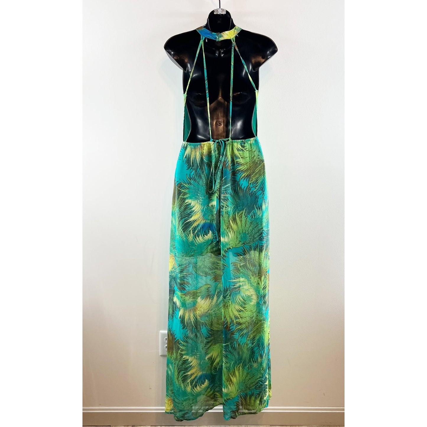 Lulus Tropic Of Discussion Floral Tropical High Neck Maxi Dress Green Medium