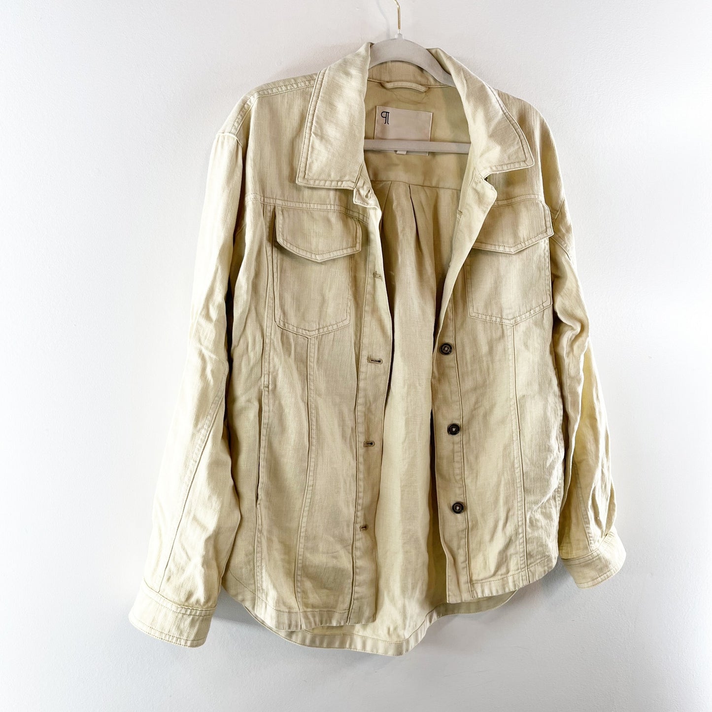 Pilcro Anthropologie Long Sleeve Button Up Denim Shirt Jacket Shacket Tan S