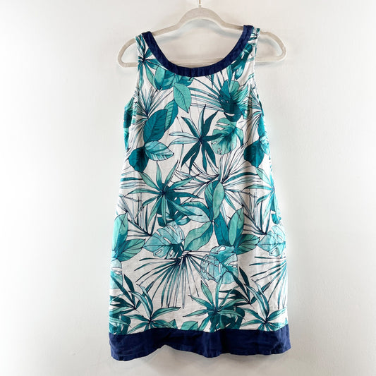 Tommy Bahama Sleeveless Shift Palm Tree Mini Dress White Blue Green Large