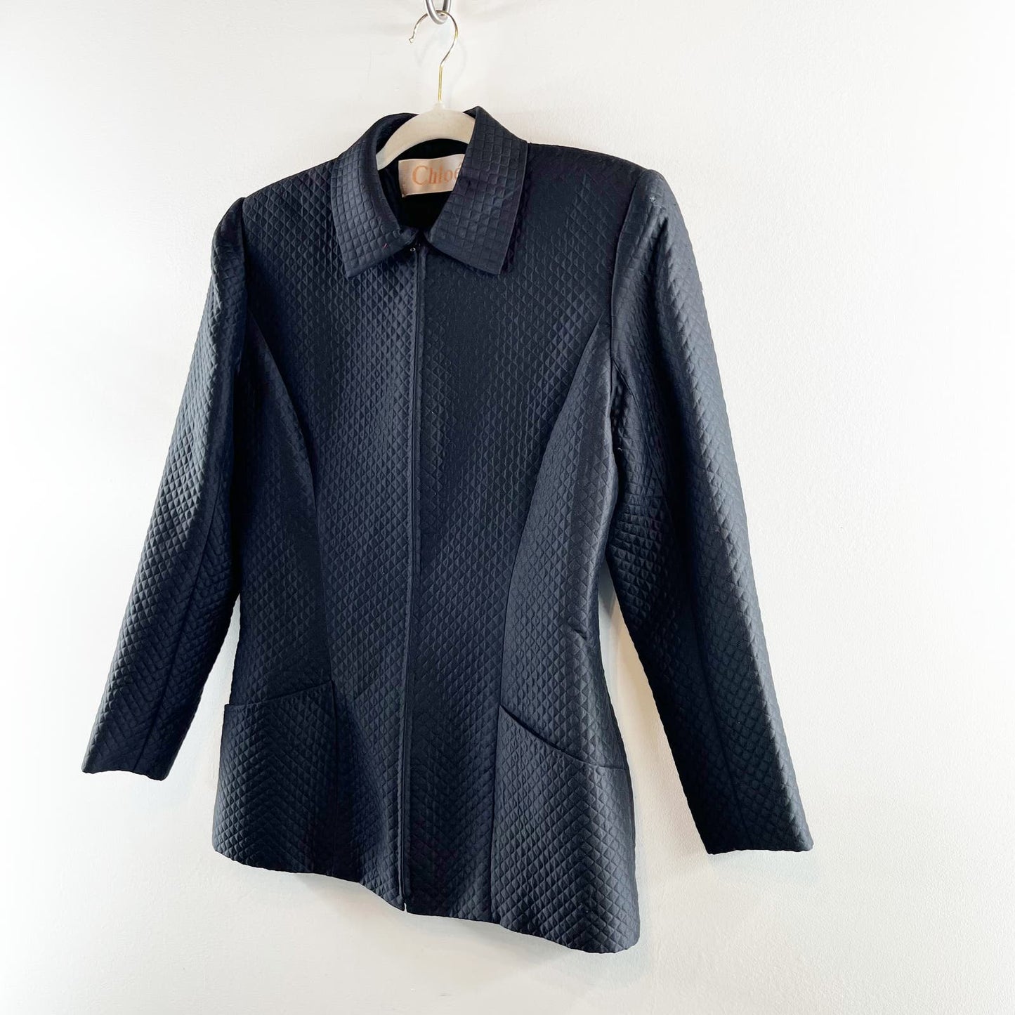 Chloe Zip Up Quilted Blazer Jacket Coat Lined Black Small