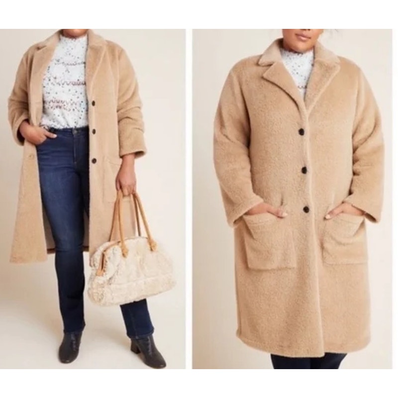 Sanctuary by Anthropologie Colleen Long Sleeve Teddy Long Overcoat Camel Small