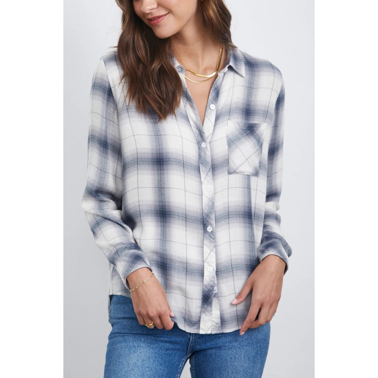 Rails Hunter Plaid Long Sleeve Chest Pocket Button-Down Shirt Sterling White S