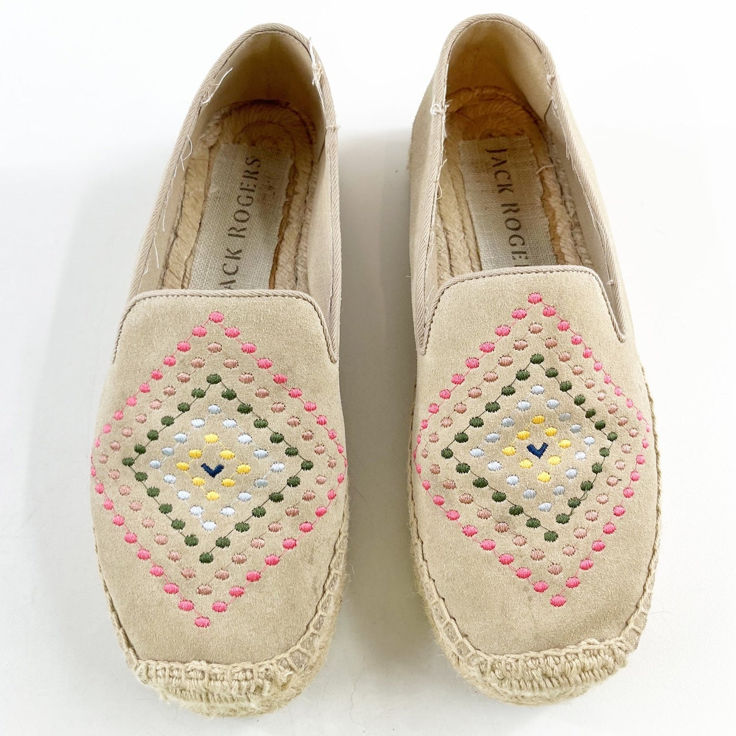 Jack Rogers Luna Suede Embroidery Slip On Flat Espadrilles Shoes Sand 7.5