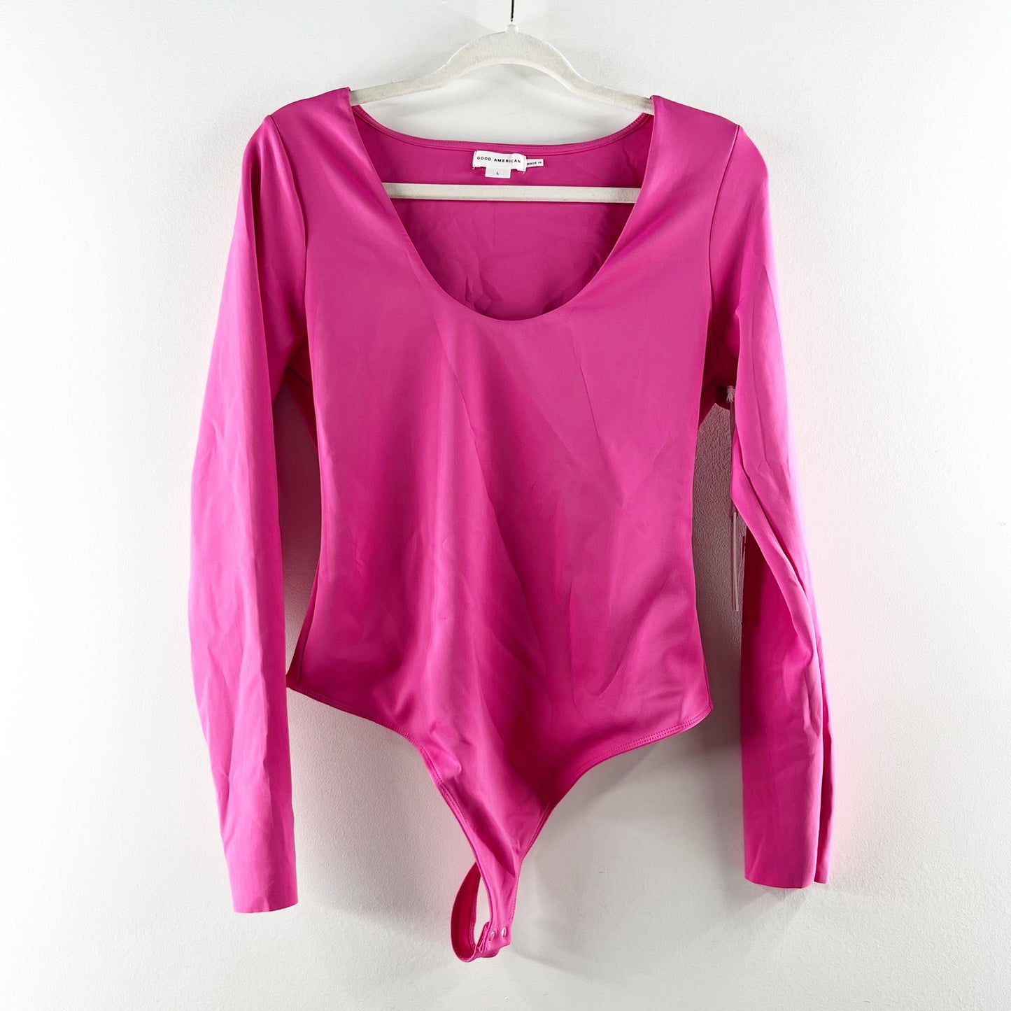 Good American Scuba Scoop Slim Long Sleeve Bodysuit Ballerina Pink Large