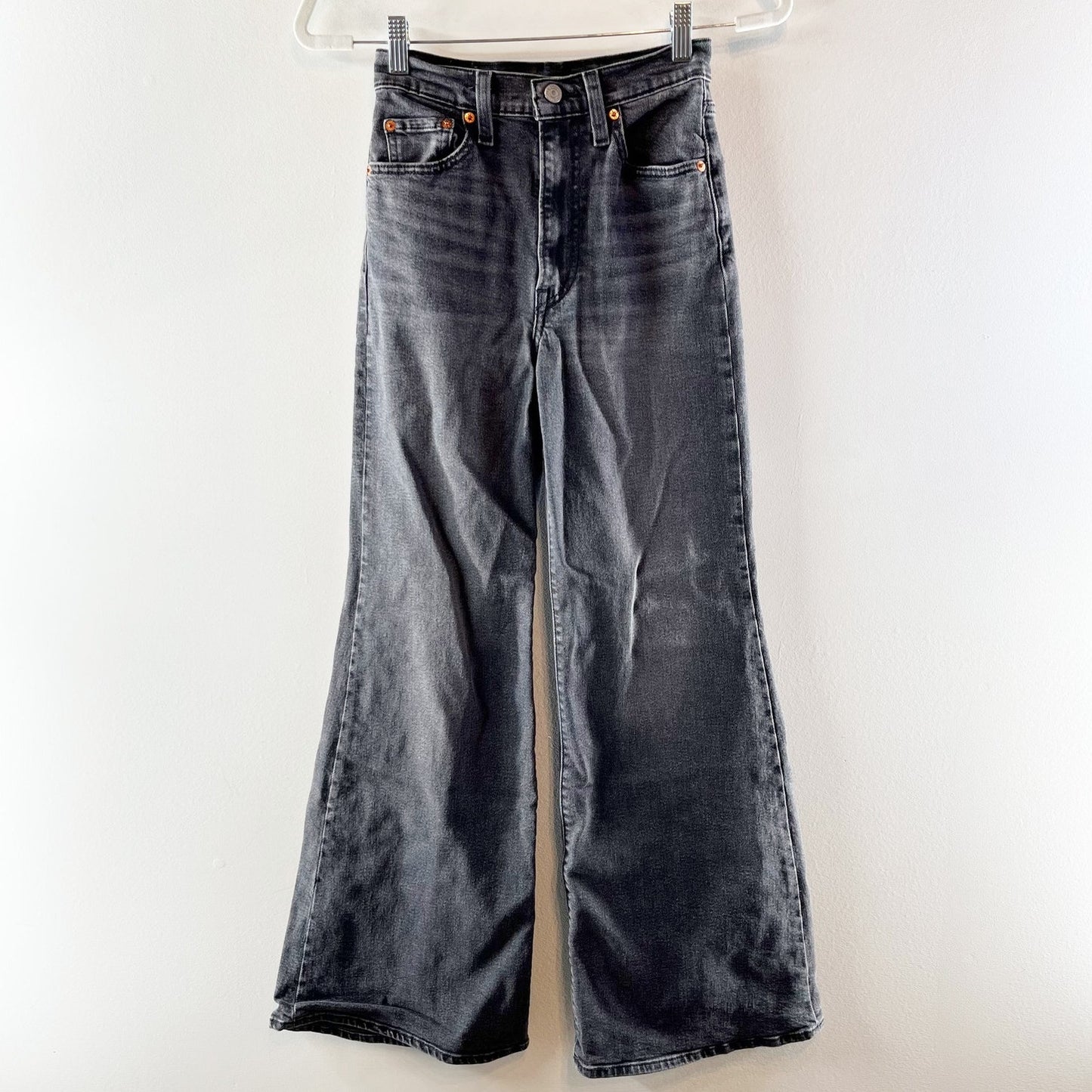 Levi's High Rise Ribcage Bell Flare Jeans Dark Wash Black 25