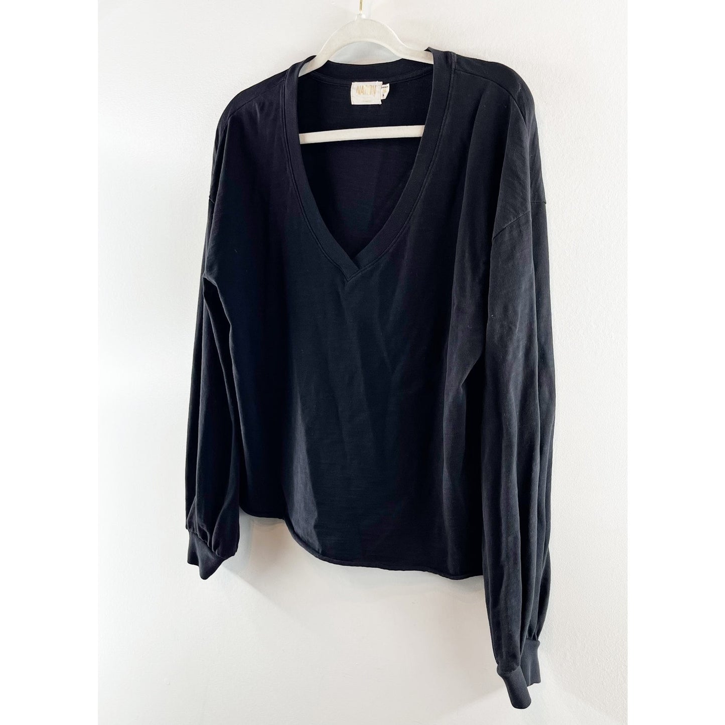 Nation LTD 100% Cotton Long Sleeve Wyatt V-Neck Sweatshirt Black Medium