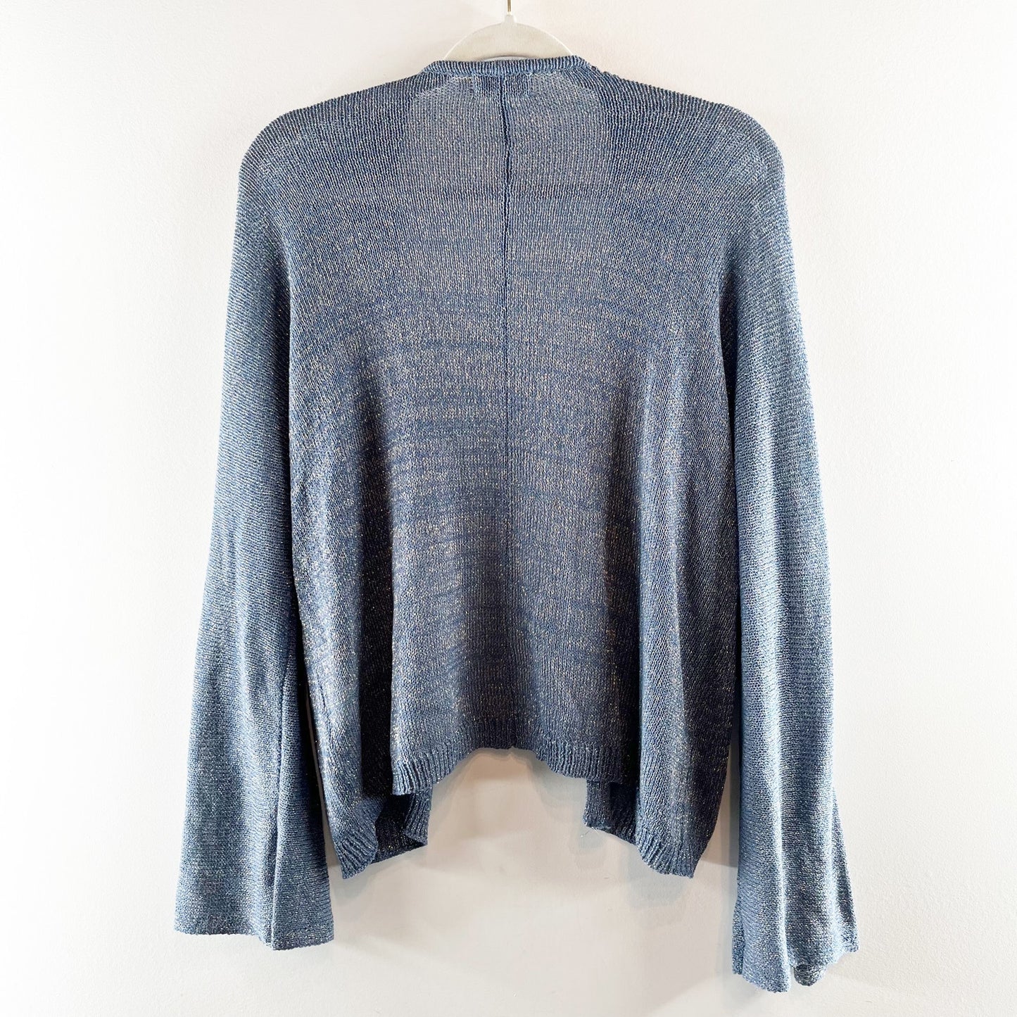 Molly Bracken Long Bell Sleeve Open Front Knit Cardigan Sweater Blue S / M