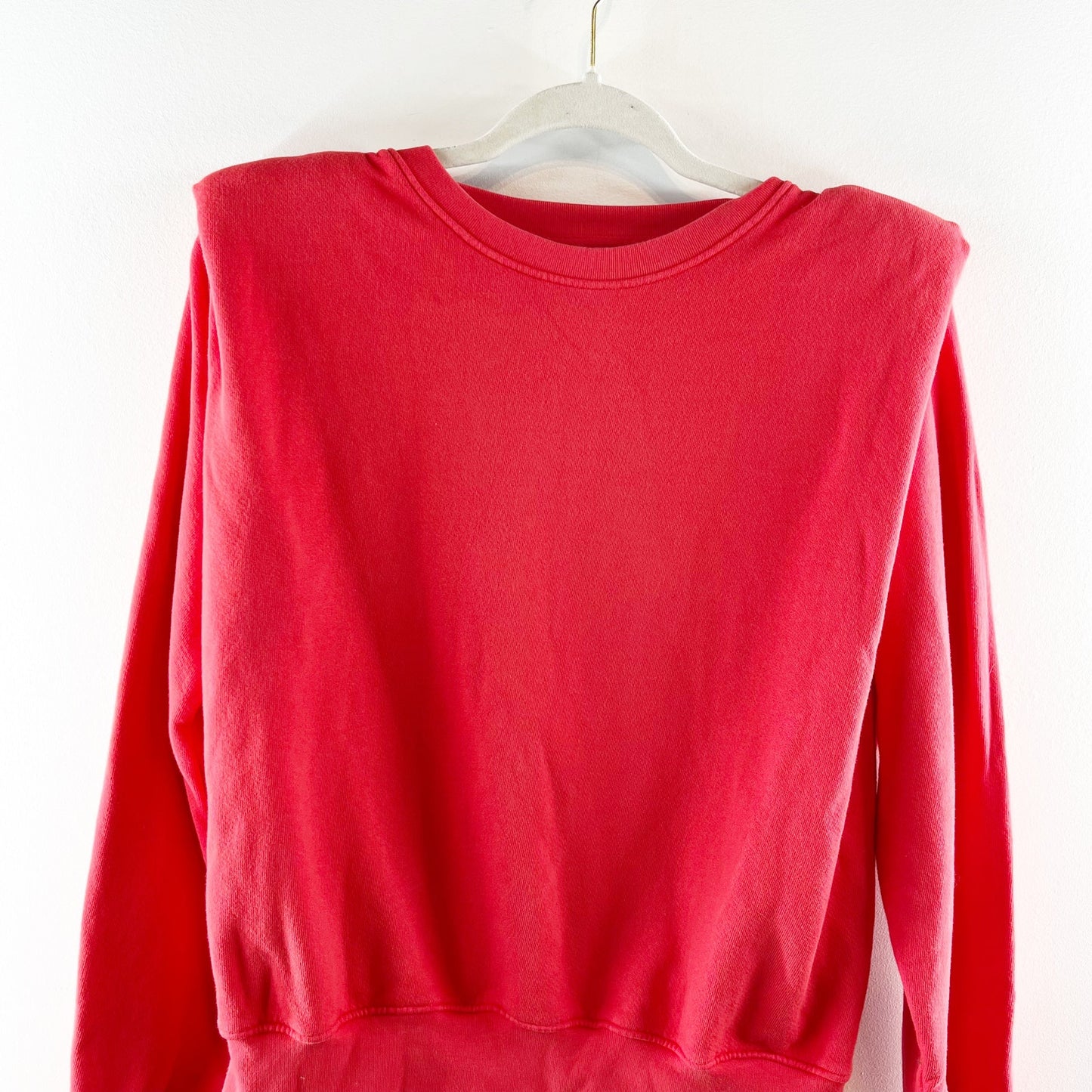 Sundry 100% Cotton Long Sleeve Padded Shoulder Crew Neck Fleece Sweatshirt Red