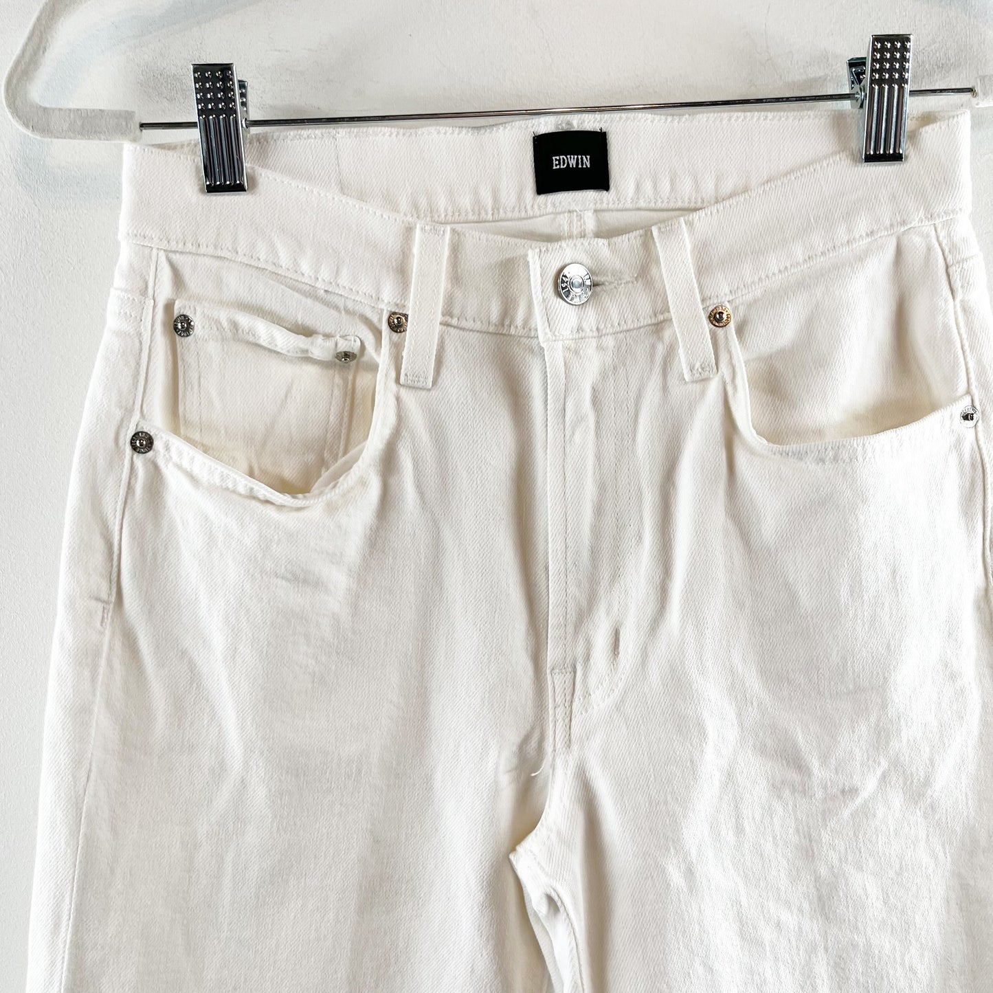 Edwin Marli Ankle High Rise Wide Leg Jeans Eggshell White 25