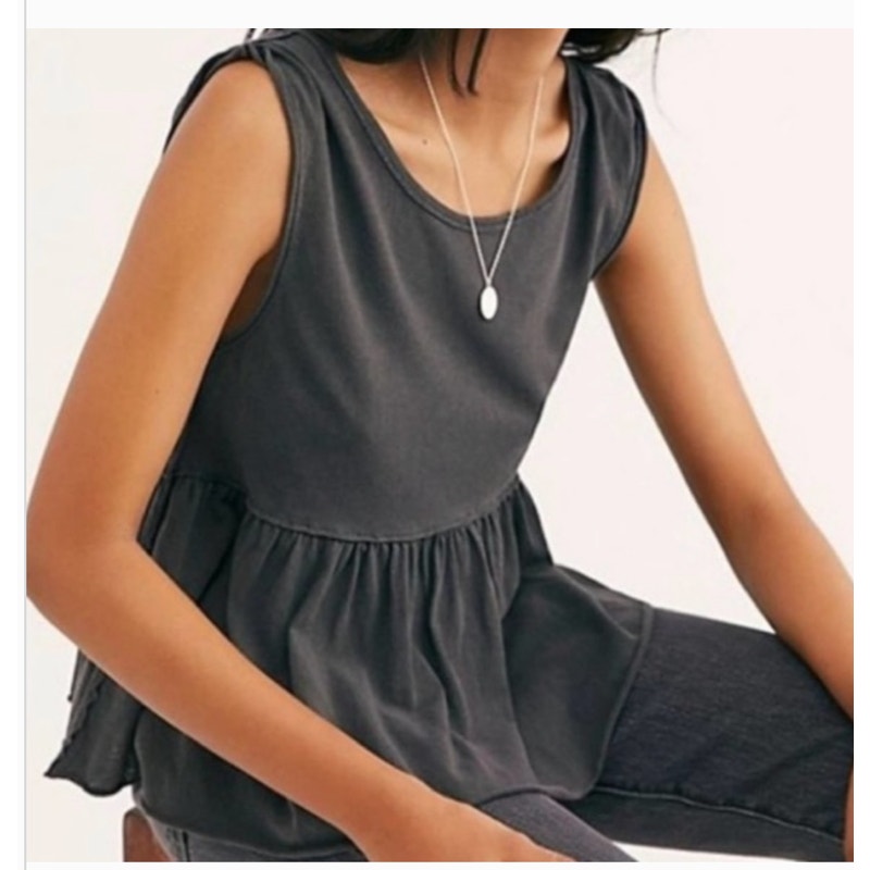 Free People Continental Sleeveless Scoopneck Peplum Tank Top Washed Black Small