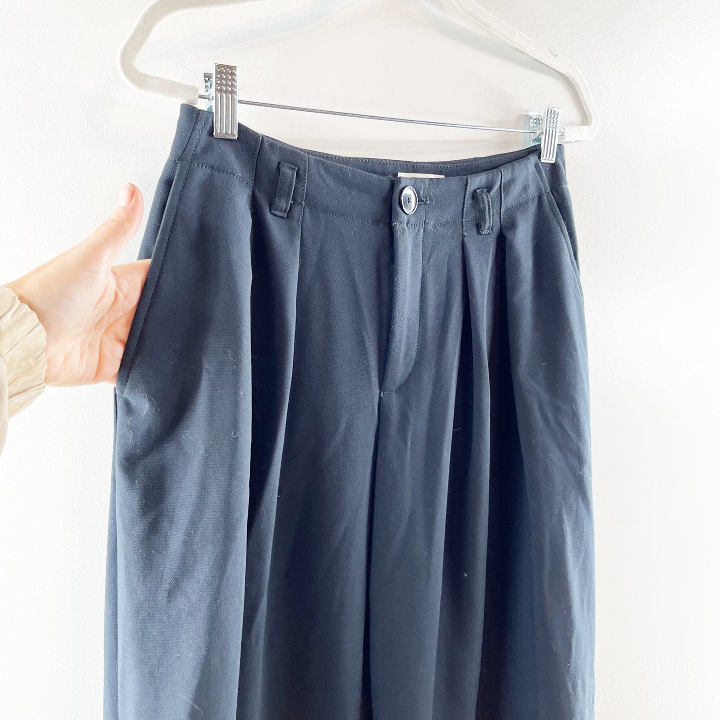 Maeve Anthropologie High Rise Pleated Front Wide Leg Trouser Pants Navy Blue 6