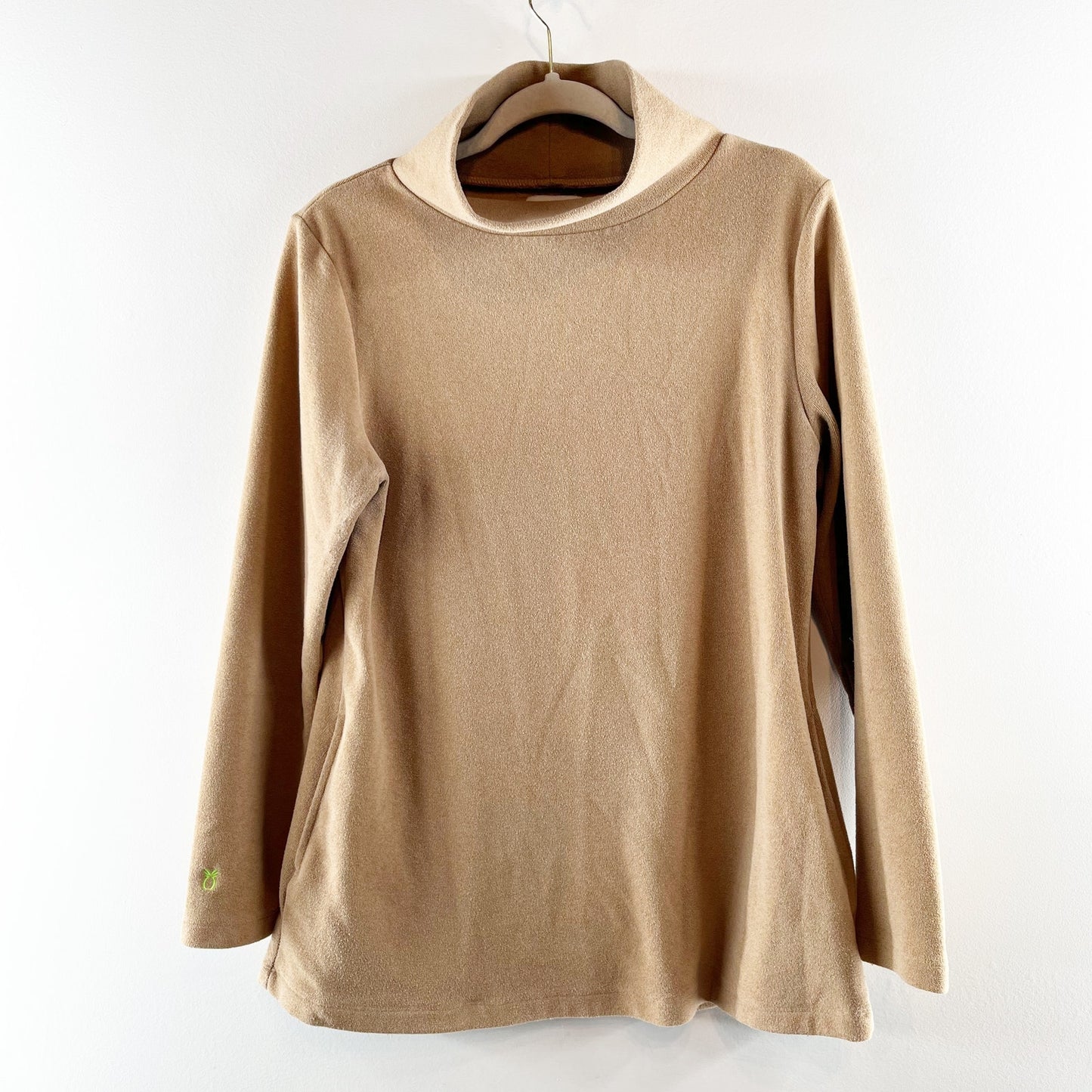 Dudley Stephens Fleece Turtleneck Long Sleeve Pullover Sweater Tan Camel Small