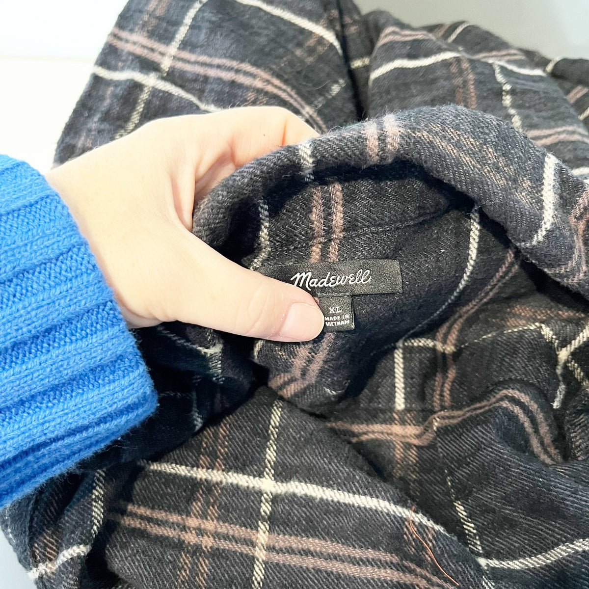 Madewell Long Sleeve Oversized Slub Flannel Sunday Button-Up Shirt Black Coal XL