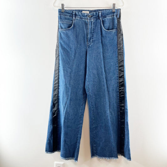 Pilcro Adi High Waisted Denim Tuxedo Stripe Trim Wide Leg Jeans Blue 27 / 4