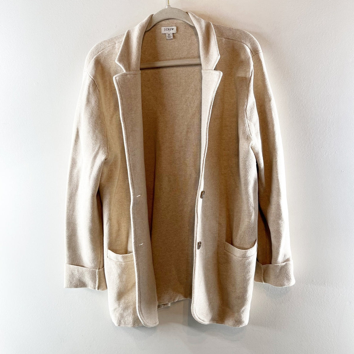 J. Crew Schoolboy Cotton Knit Sweater Blazer Jacket Tan Beige XL