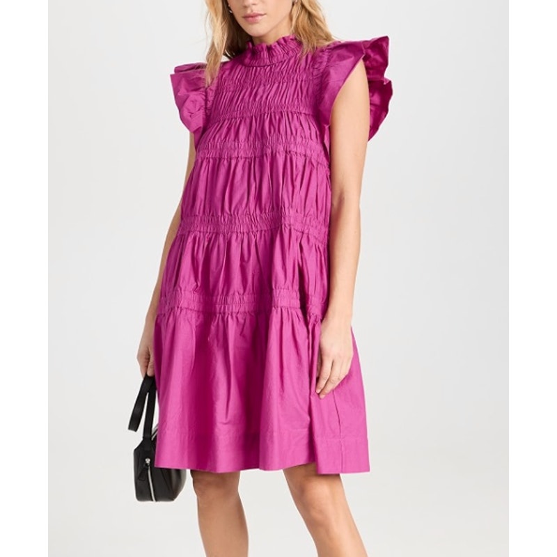 Sea New York Steph Cotton Flutter Sleeve Mini Tunic Dress Rose Pink XL