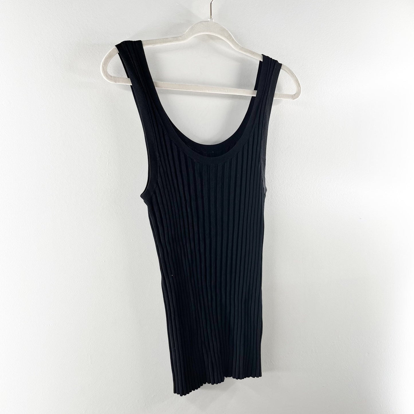 Veronica Beard Sandra Scoop Neck Ribbed Sleeveless Tank Top Black Large