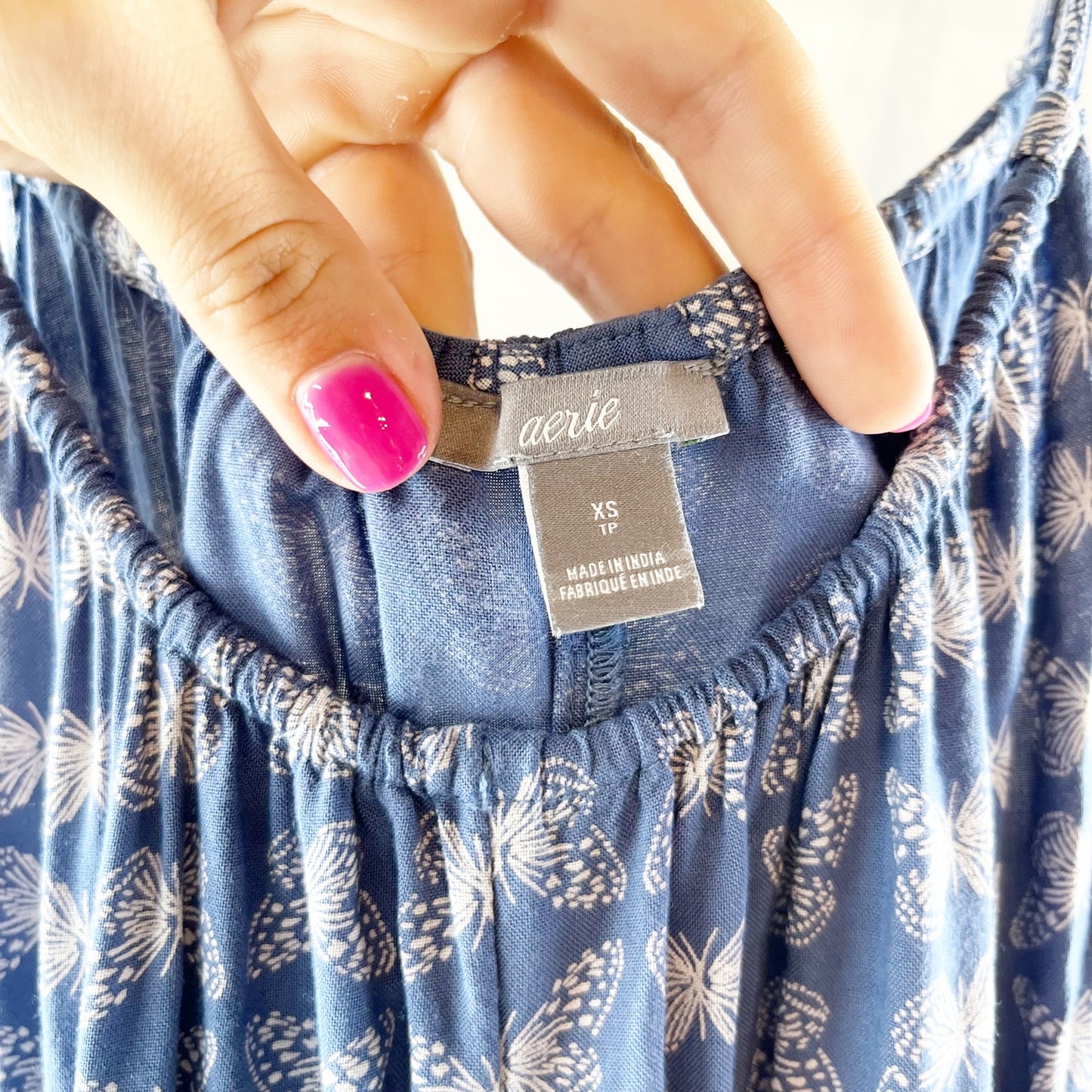 Aerie Butterfly Print Sleeveless Scoop Neck Cropped Wide Leg Jumpsuit Blue XS