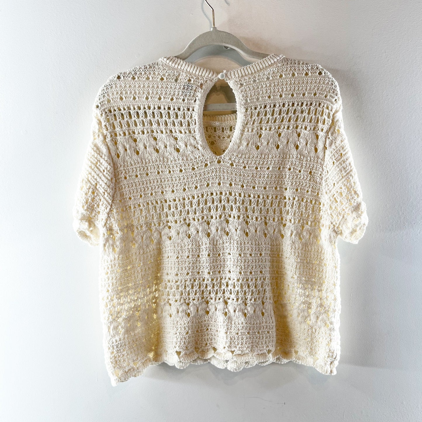 Universal Thread Crewneck Crochet Short Sleeve Sweater Top Cream Large