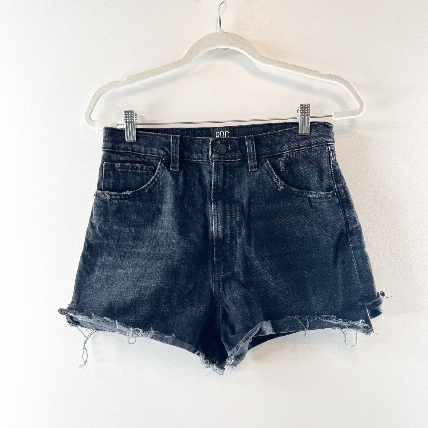BDG Urban Outfitters High Rise Cutoff Denim Girlfriend Shorts Black 28
