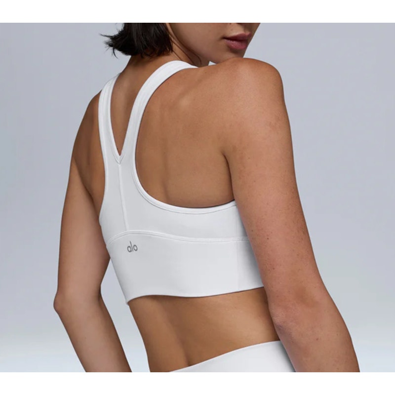 Alo Yoga Wild Thing Ruched V-Neck Cropped Bra Tank Top White XS